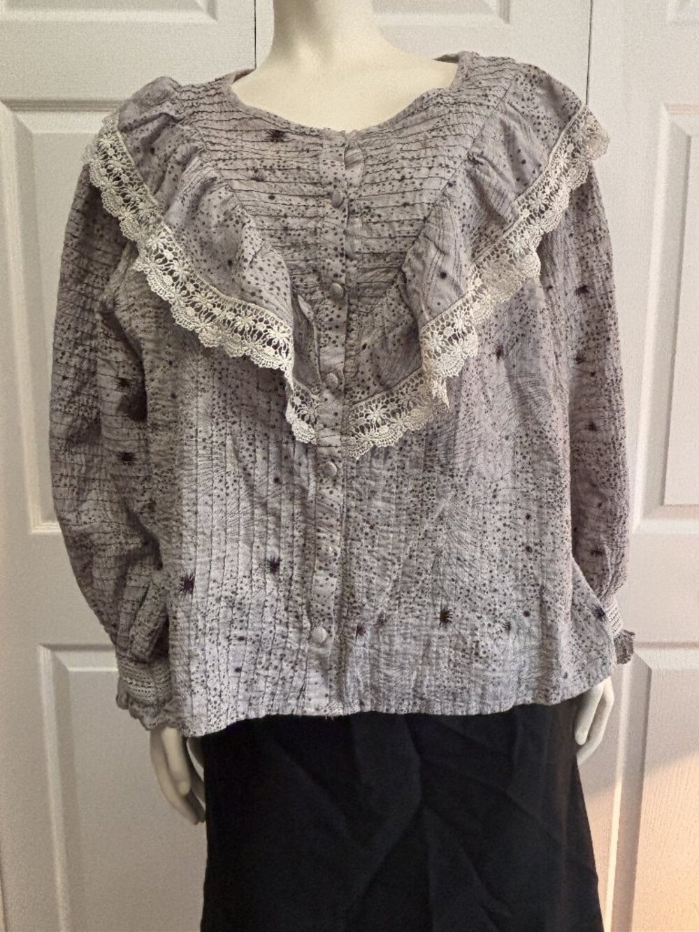 Smitten Cotton Blouse Lace Pintuck Cottagecore Prairie Victorian Medium